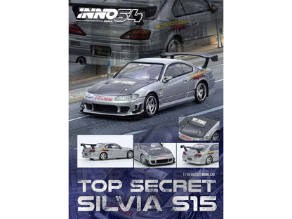 Nissan "Top Secret" Silvia (S15) RHD (Right Hand Drive) Silver Metallic with Carbon Hood 1/64 Diecast Model Car by Inno Models Cartsfy Inc.