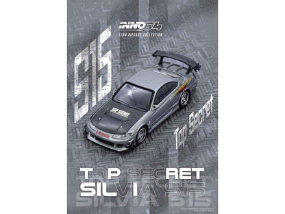 Nissan "Top Secret" Silvia (S15) RHD (Right Hand Drive) Silver Metallic with Carbon Hood 1/64 Diecast Model Car by Inno Models Cartsfy Inc.