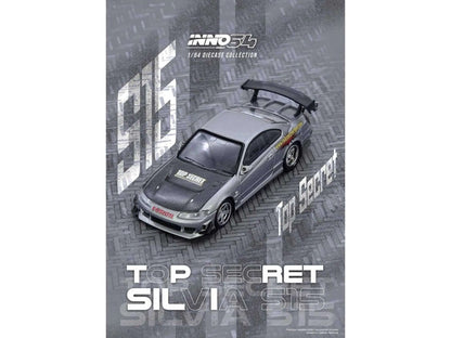Nissan "Top Secret" Silvia (S15) RHD (Right Hand Drive) Silver Metallic with Carbon Hood 1/64 Diecast Model Car by Inno Models Cartsfy Inc.