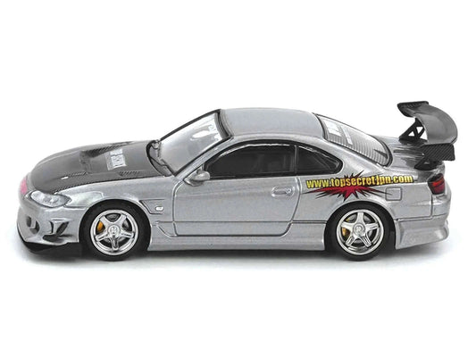 Nissan "Top Secret" Silvia (S15) RHD (Right Hand Drive) Silver Metallic with Carbon Hood 1/64 Diecast Model Car by Inno Models Cartsfy Inc.