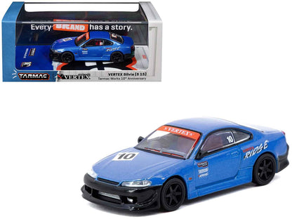 Nissan Vertex Silvia (S15) RHD (Right Hand Drive) #10 "Tarmac Works 10th Anniversary" Blue Metallic "Global64" 1/64 Diecast Model Car by Tarmac Works Cartsfy Inc.