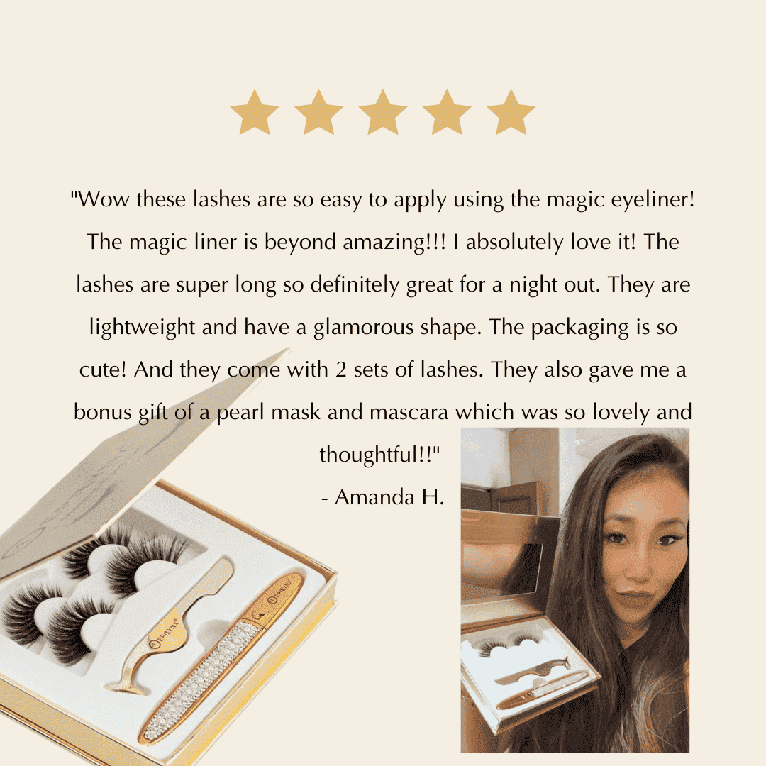Lash kit promotional card with gold stars and product photo