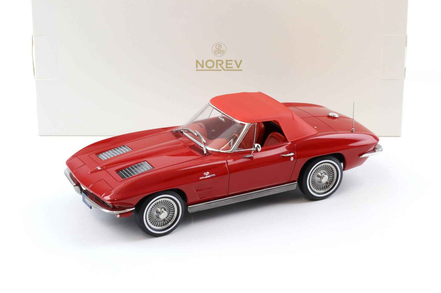 Norev 1963 Chevy Corvette C2 Stingray Cabriolet (Convertible) Riverside Red 1:18 *Defect* Cartsfy Inc.