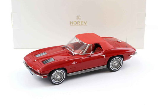 Norev 1963 Chevy Corvette C2 Stingray Cabriolet (Convertible) Riverside Red 1:18 *Defect* Cartsfy Inc.