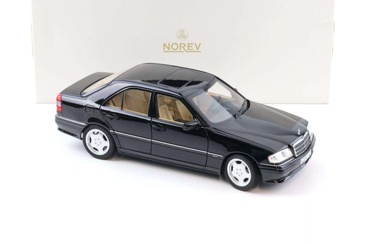 Norev 1:18 scale die-cast Mercedes C36 AMG sedan model, black, side 3/4 view