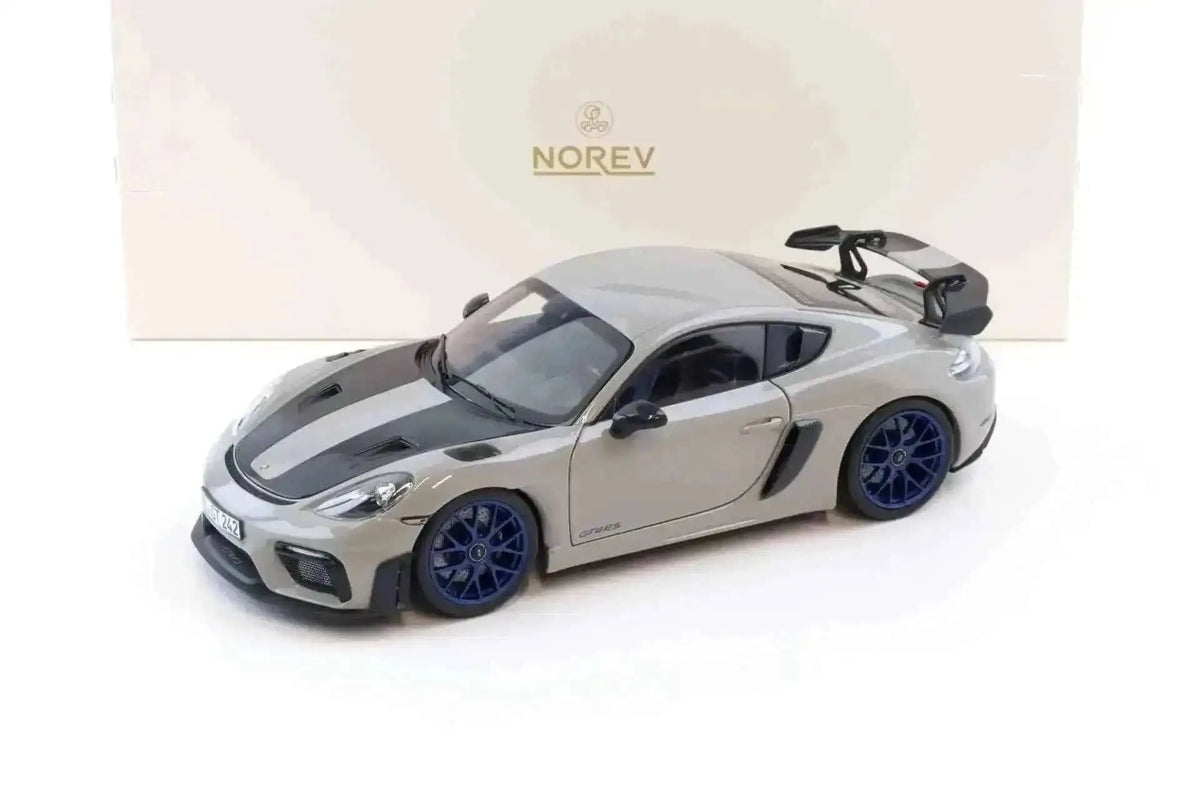 Norev 2023 Porsche 718 Cayman GT4 RS w/ Weissach Package Chalk w/ Blue Wheels 1:18 Cartsfy Inc.