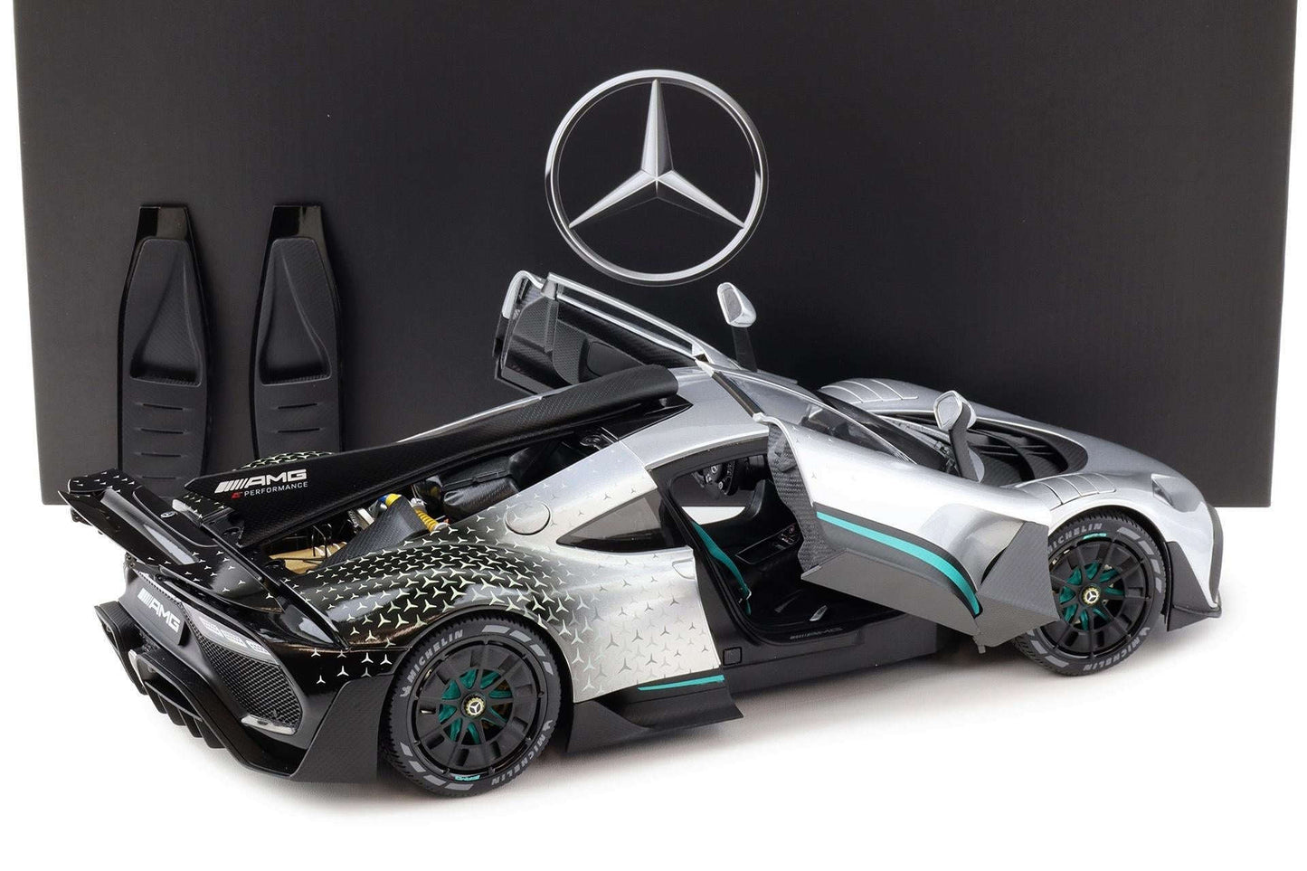 NZG 2023 Mercedes Benz One AMG (C298) Hightech Silver 1:12 DEALER EDITION Cartsfy Inc.