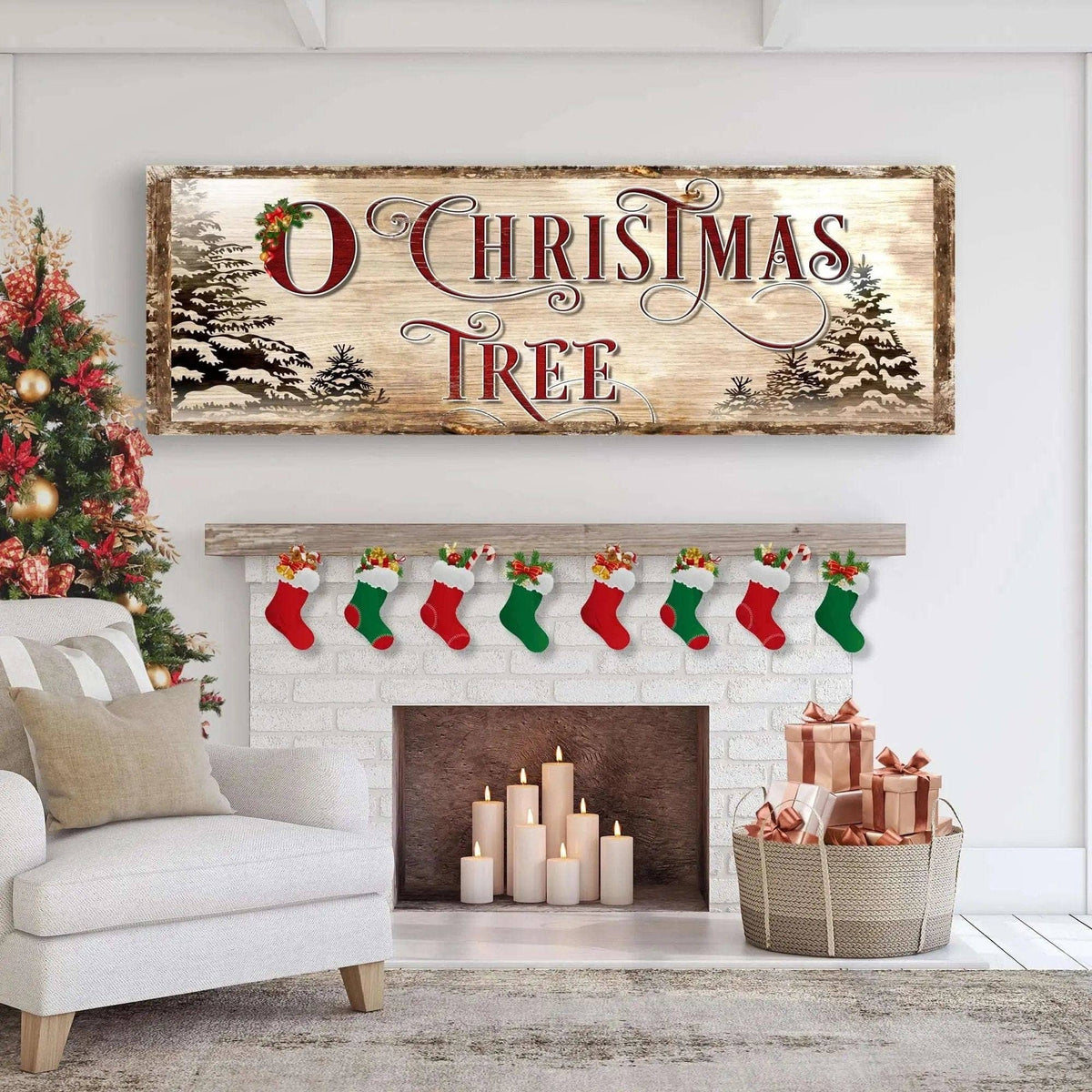 O Christmas Tree Sign Tailored Canvases 12x36 inch Medium Premium Gallery Wrapped 16x48 inch Large Premium Gallery Wrapped 20x60 inch Extra Large Premium Gallery Wrapped 12x36 inch Medium Premium Gallery Wrapped-16x48 inch Large Premium Gallery Wrapped-20x60 inch Extra Large Premium Gallery Wrapped-