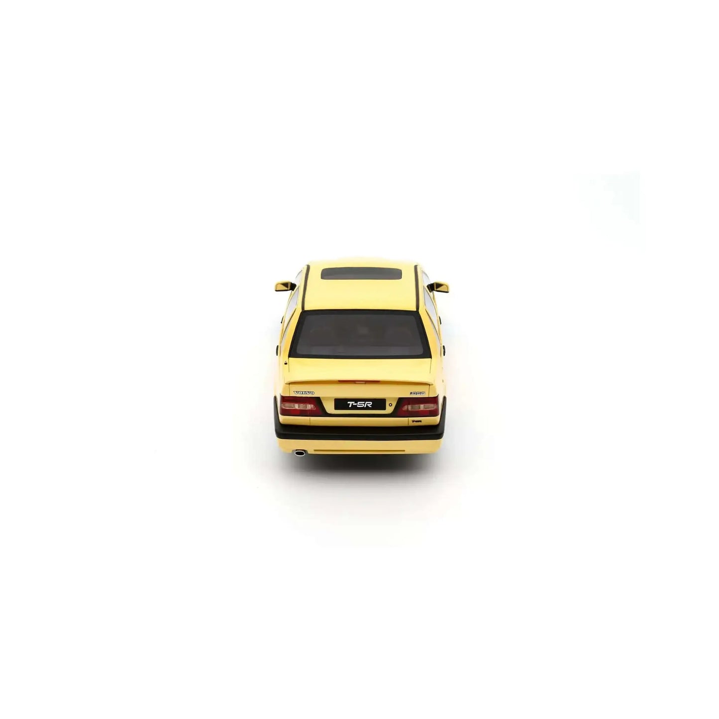 Cream yellow 1:18 die-cast sedan model car, rear view with taillights