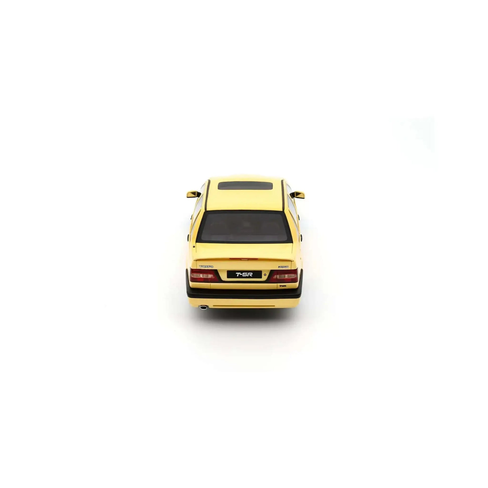 Cream yellow 1:18 die-cast sedan model car, rear view with taillights