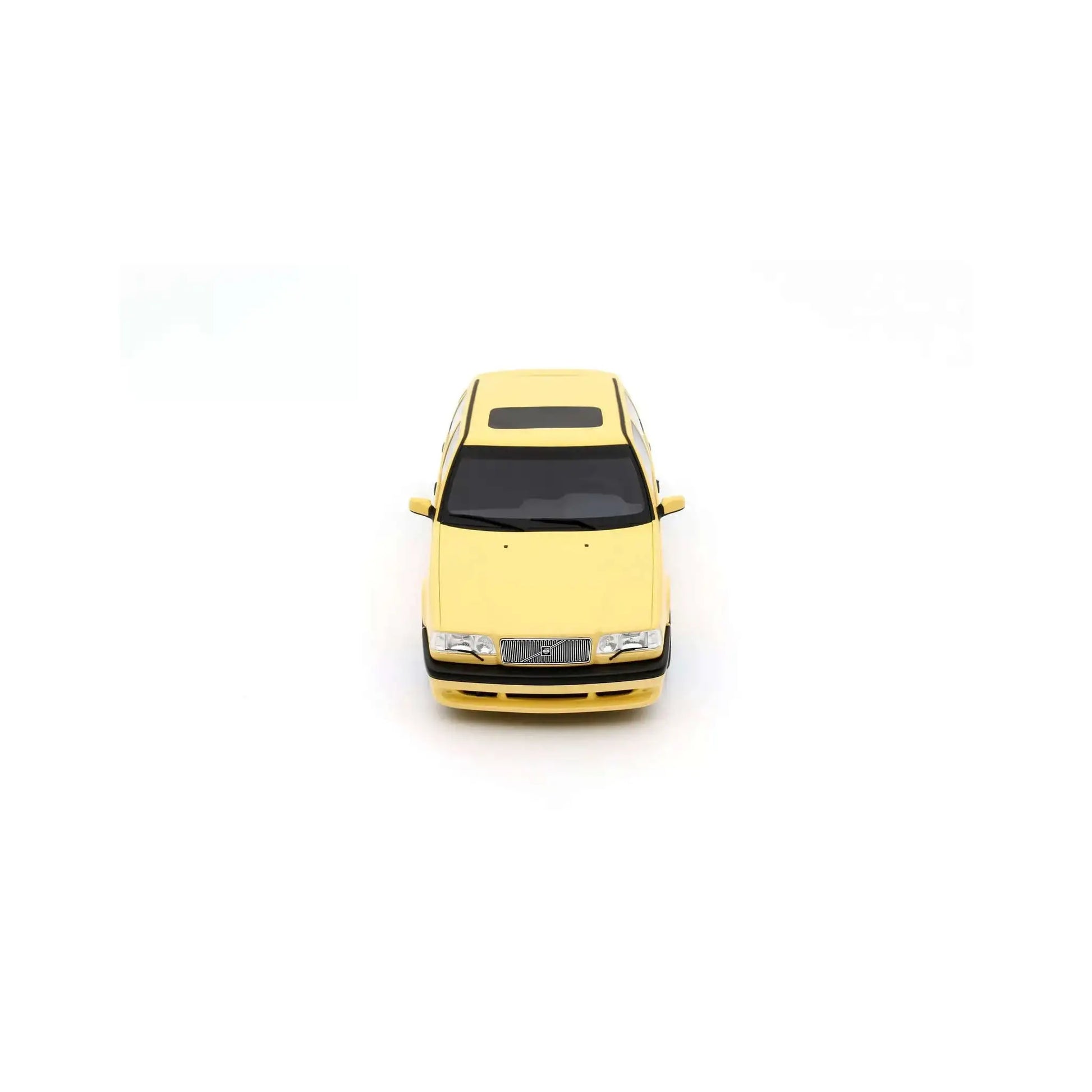 Cream yellow 1:18 die-cast sedan model car, front view with headlights