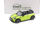 Lime green Mini Cooper Cabrio diecast model car, convertible top down