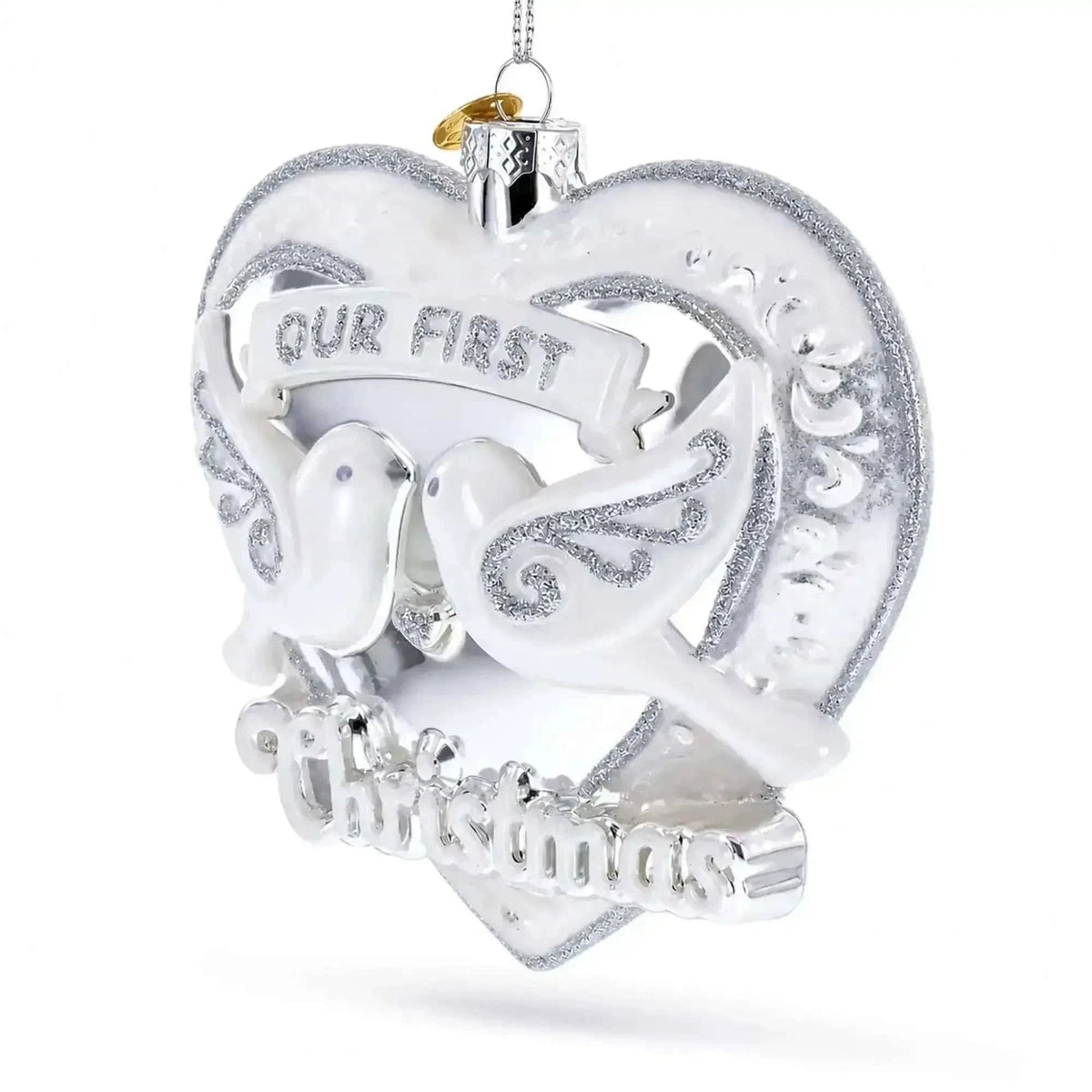 Our First Christmas Romantic Lovebirds Heart Glass Christmas Ornament Cartsfy Inc.