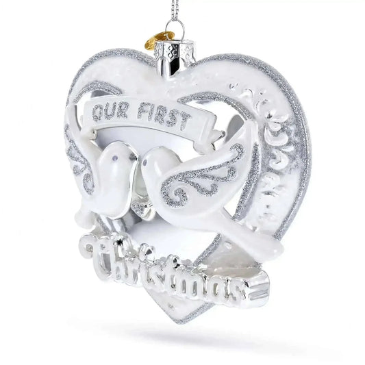 Our First Christmas Romantic Lovebirds Heart Glass Christmas Ornament Cartsfy Inc.
