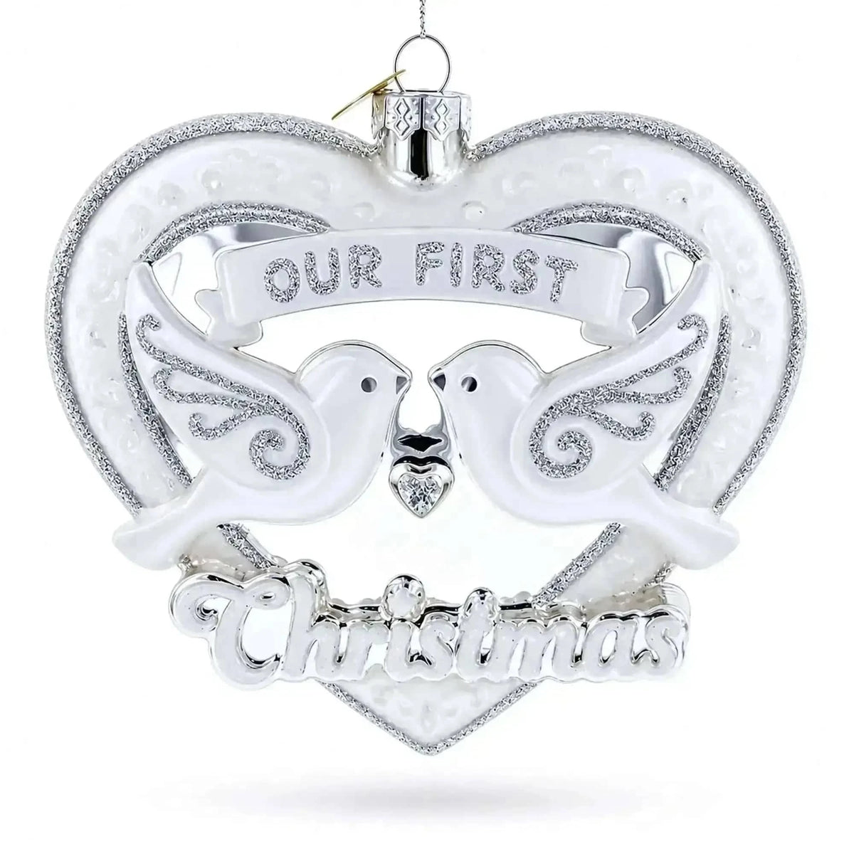 Our First Christmas Romantic Lovebirds Heart Glass Christmas Ornament Cartsfy Inc.