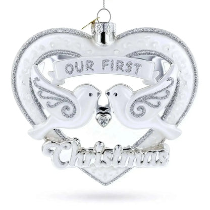 Our First Christmas Romantic Lovebirds Heart Glass Christmas Ornament Cartsfy Inc.