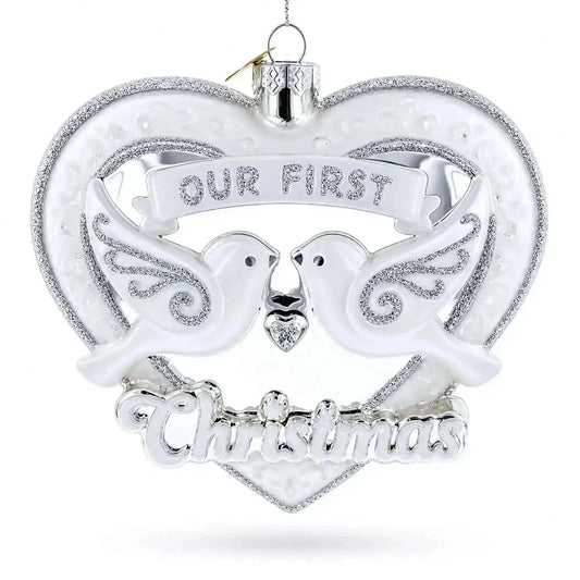 Our First Christmas Romantic Lovebirds Heart Glass Christmas Ornament Cartsfy Inc.