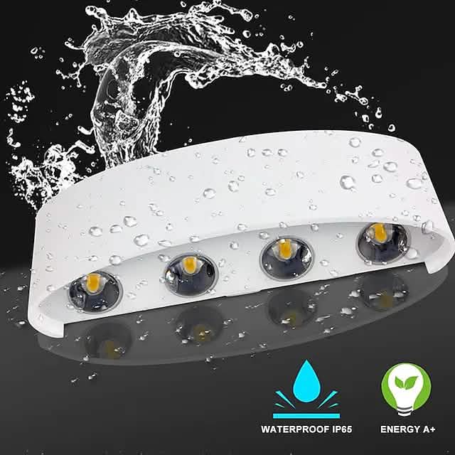 Waterproof LED wall light module with four LED chips and water droplets