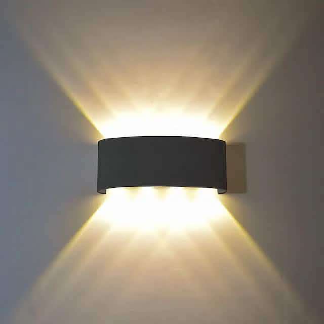 Outdoor waterproof wall light, dark rectangular fixture with warm white two-way light