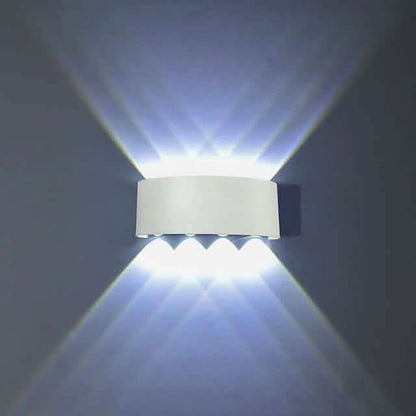 Outdoor waterproof wall light, white rectangular fixture with cool white two-way glow
