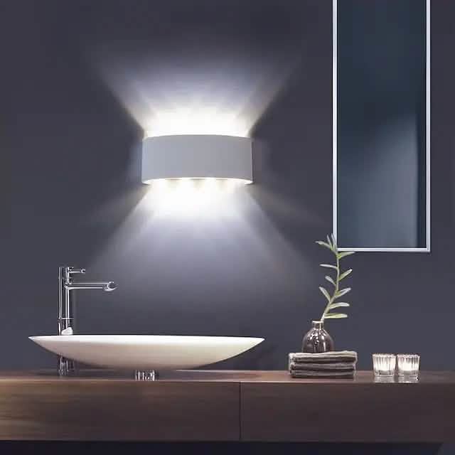 Outdoor waterproof wall light, white rectangular fixture with bright two-way glow