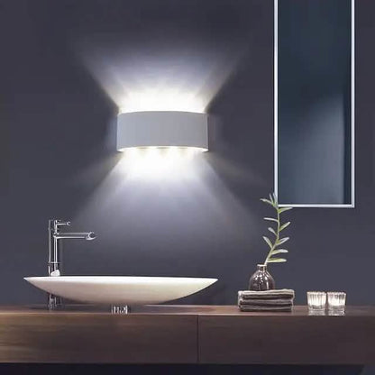 Outdoor waterproof wall light, white rectangular fixture with bright two-way glow