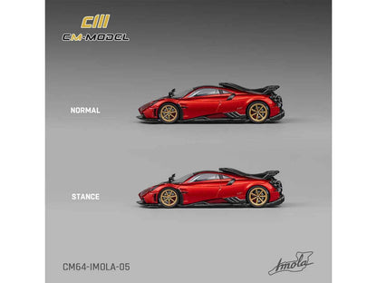 Pagani Imola Red Metallic with Carbon Top and Stripes with Extra Wheels 1/64 Diecast Model Car by CM Model Cartsfy Inc.