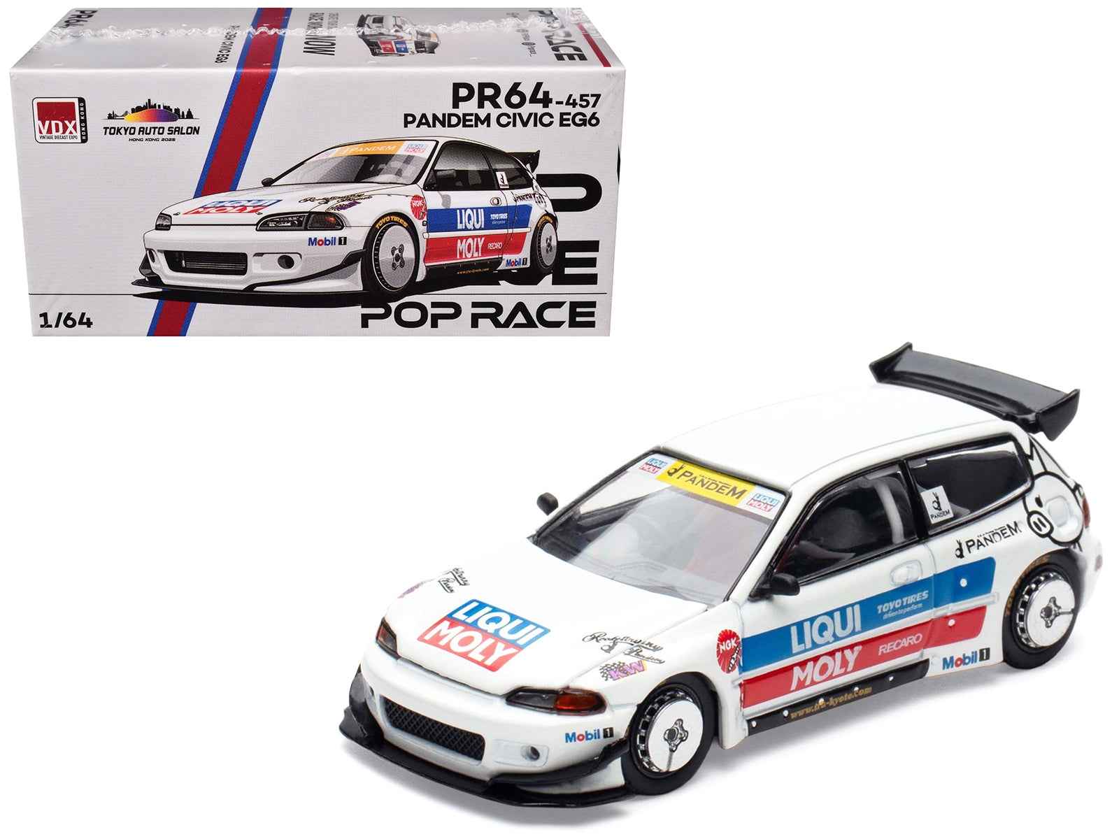 Pandem Civic EG6 RHD (Right Hand Drive) White with Stripes and Graphics "VDX - Tokyo Auto Salon Hong Kong 2025" Special Edition 1/64 Diecast Model Car by Pop Race Cartsfy Inc.