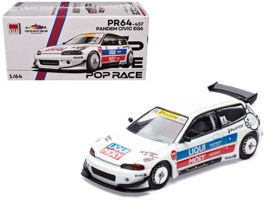 Pandem Civic EG6 RHD (Right Hand Drive) White with Stripes and Graphics "VDX - Tokyo Auto Salon Hong Kong 2025" Special Edition 1/64 Diecast Model Car by Pop Race Cartsfy Inc.