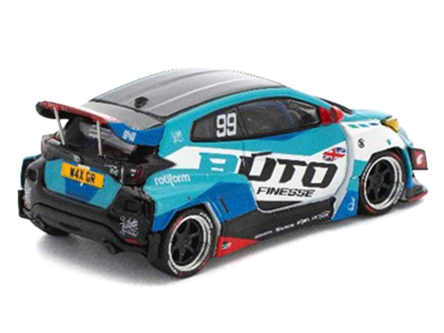 Pandem GR Yaris RHD (Right Hand Drive) #99 "Auto Finesse" Blue and White with Graphics "Enigma Exclusive Edition" 1/64 Diecast Model Car by Pop Race Cartsfy Inc.