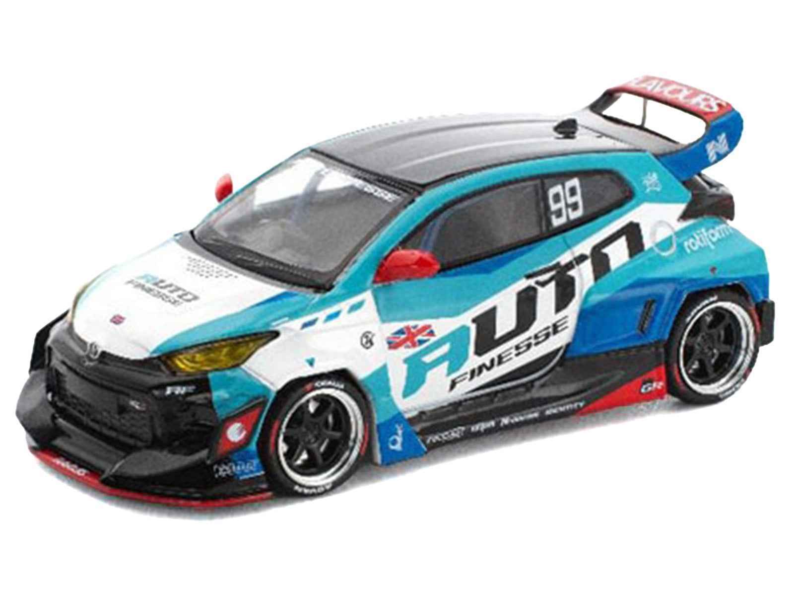 Pandem GR Yaris RHD (Right Hand Drive) #99 "Auto Finesse" Blue and White with Graphics "Enigma Exclusive Edition" 1/64 Diecast Model Car by Pop Race Cartsfy Inc.