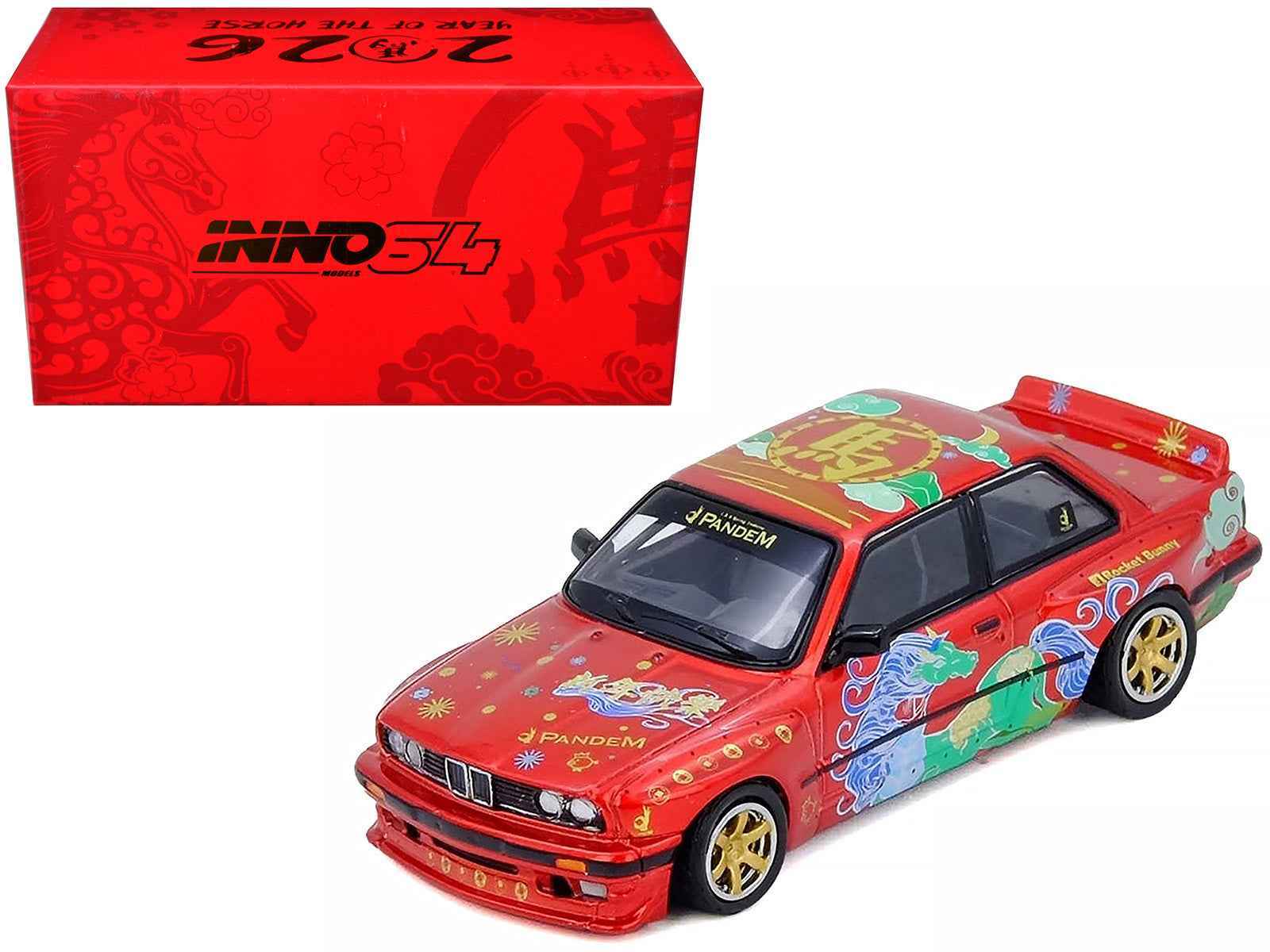 Pandem Rocket Bunny E30 "Year of the Horse - Chinese New Year 2026 Special Edition" Red Metallic with Graphics Limited Edition to 8888 pieces Worldwide 1/64 Diecast Model Car by Inno Models Miniature Motors Default Title Default Title-
