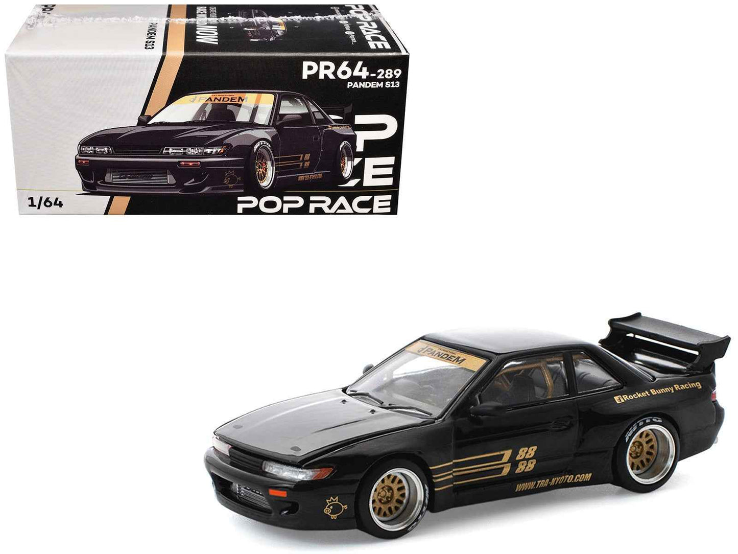 Pandem S13 RHD (Right Hand Drive) Black with Gold Accents 1/64 Diecast Model Car by Pop Race Miniature Motors Default Title Default Title-