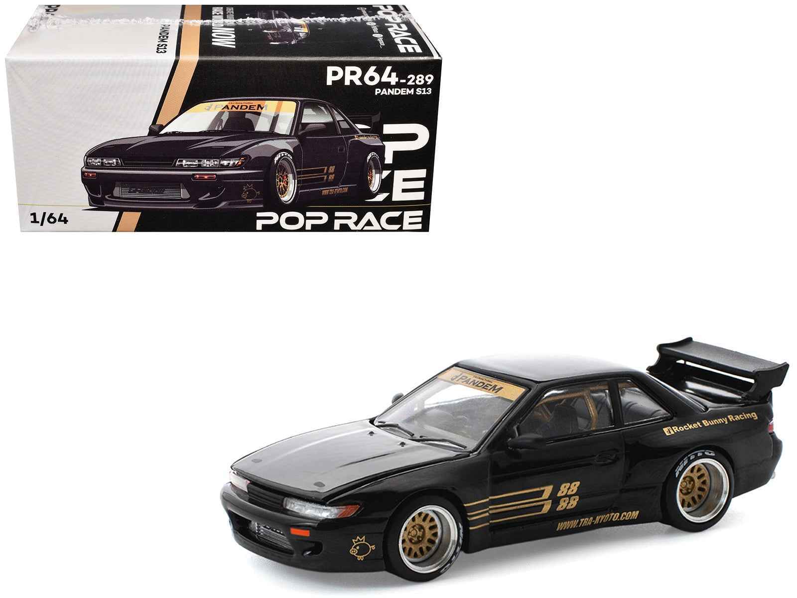 Pandem S13 RHD (Right Hand Drive) Black with Gold Accents 1/64 Diecast Model Car by Pop Race Miniature Motors Default Title Default Title-