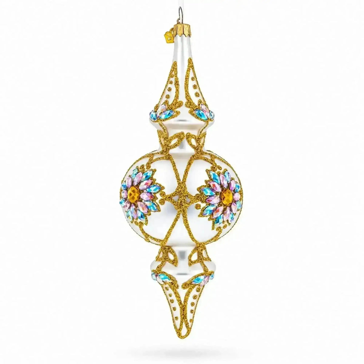 Pearl White Baroque Double-Ended Finial Drop Glass Christmas Ornament Cartsfy Inc.