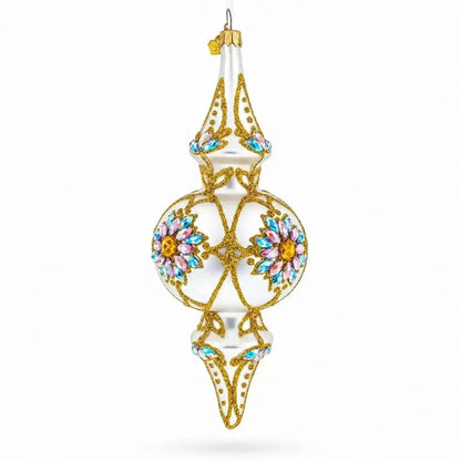 Pearl White Baroque Double-Ended Finial Drop Glass Christmas Ornament Cartsfy Inc.
