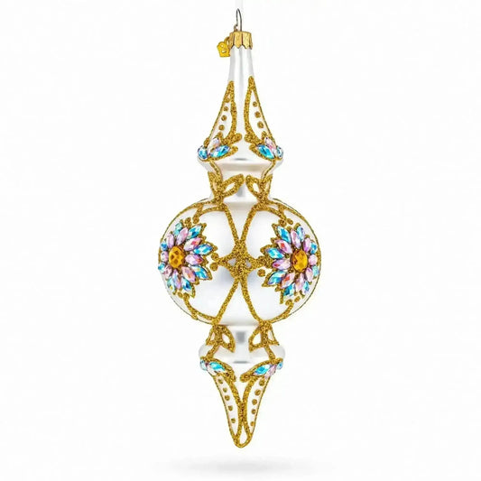 Pearl White Baroque Double-Ended Finial Drop Glass Christmas Ornament Cartsfy Inc.