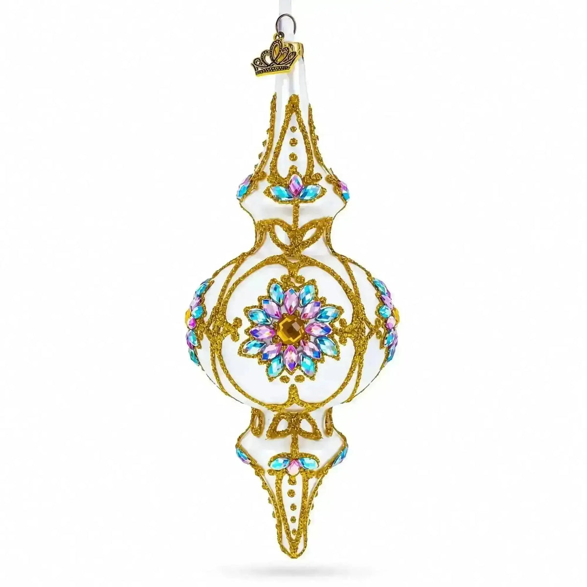 Pearl White Baroque Double-Ended Finial Drop Glass Christmas Ornament Cartsfy Inc.