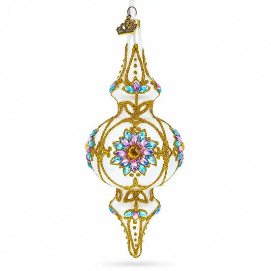 Pearl White Baroque Double-Ended Finial Drop Glass Christmas Ornament Cartsfy Inc.