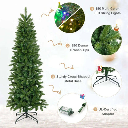 Pencil Christmas Tree with 180 Warm White and Multi-color LED Lights Cartsfy Inc.