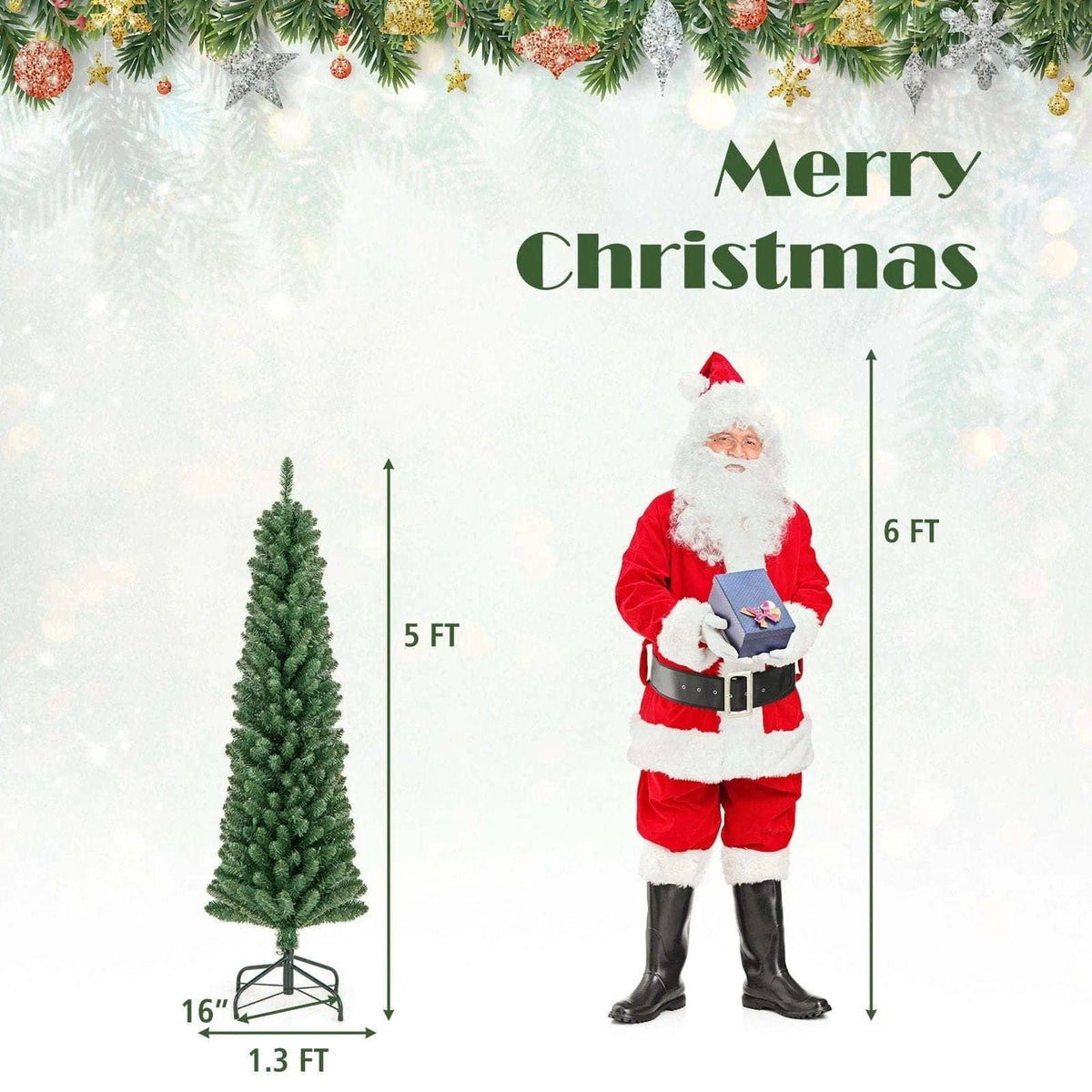 Pencil Christmas Tree with Memory Wire Branch Tips and Warm LED Lights DirectDeals 7FT 5FT 6FT 7FT-5FT-6FT-8FT-