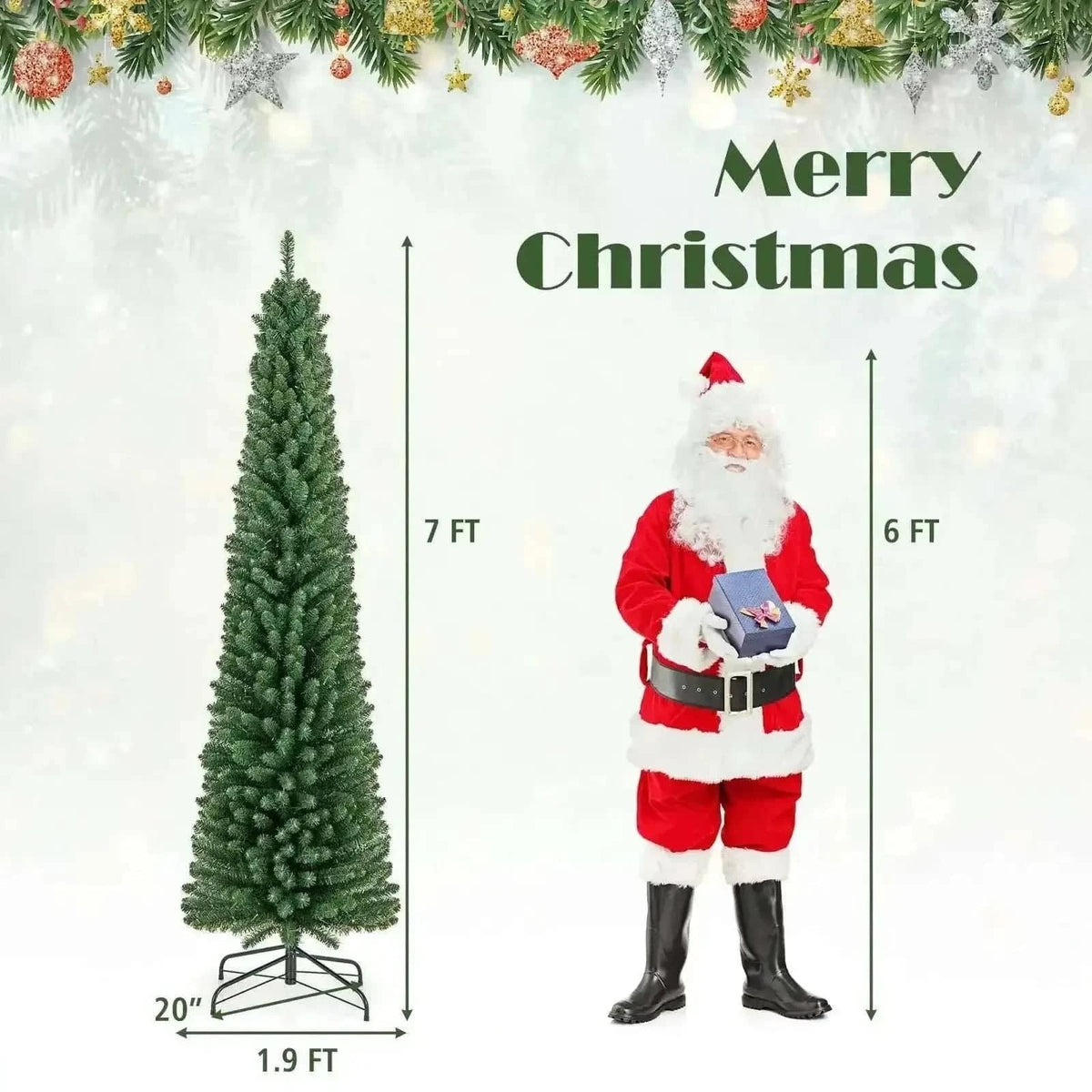 Pencil Christmas Tree with Memory Wire Branch Tips and Warm LED Lights Cartsfy Inc.