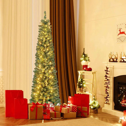 Pencil Christmas Tree with Memory Wire Branch Tips and Warm LED Lights DirectDeals 7FT 5FT 6FT 7FT-5FT-6FT-8FT-