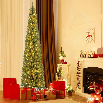 Pencil Christmas Tree with Memory Wire Branch Tips and Warm LED Lights DirectDeals 7FT 5FT 6FT 7FT-5FT-6FT-8FT-