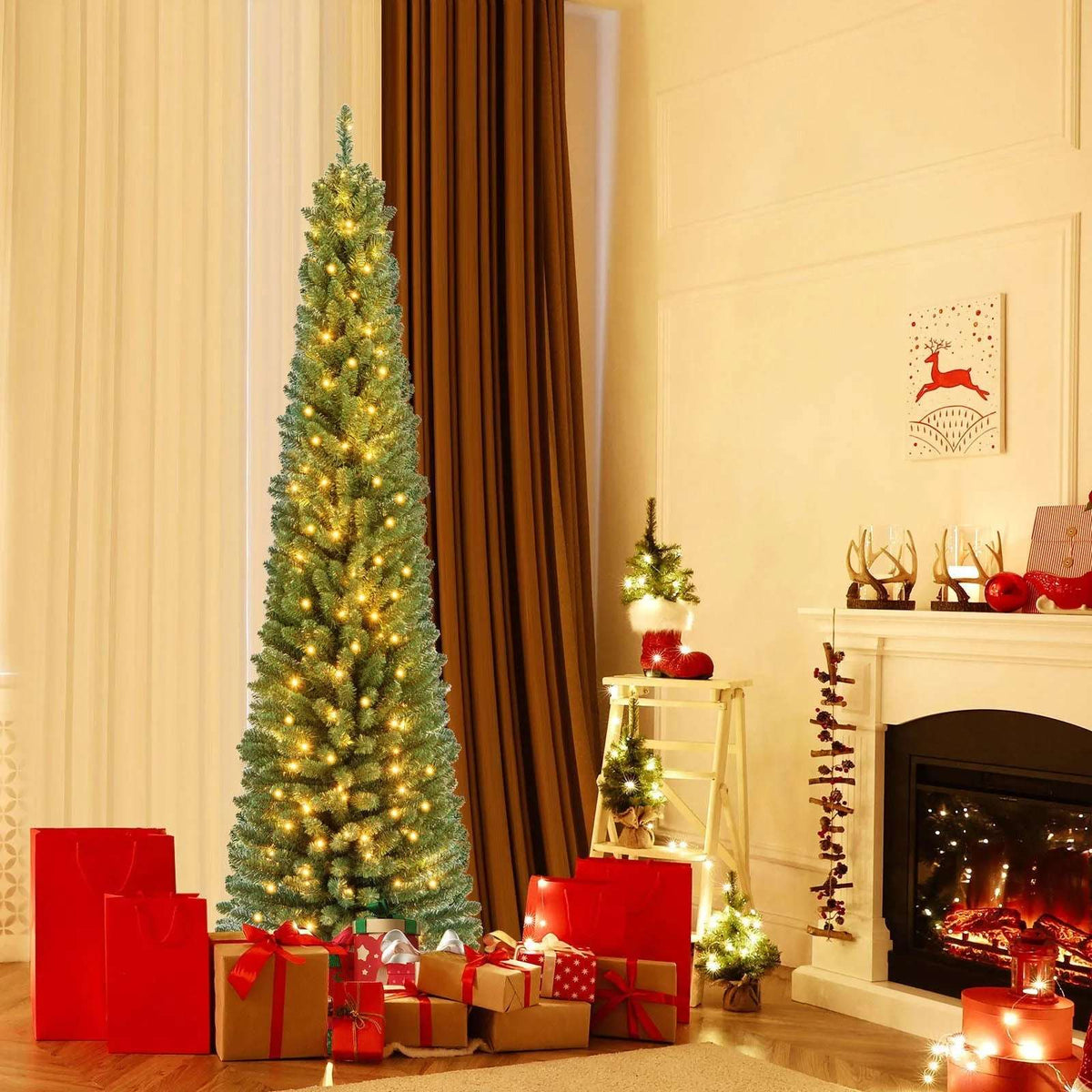 Pencil Christmas Tree with Memory Wire Branch Tips and Warm LED Lights DirectDeals 7FT 5FT 6FT 7FT-5FT-6FT-8FT-