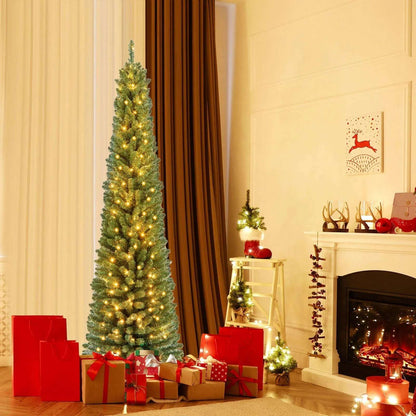 Pencil Christmas Tree with Memory Wire Branch Tips and Warm LED Lights DirectDeals 7FT 5FT 6FT 7FT-5FT-6FT-8FT-