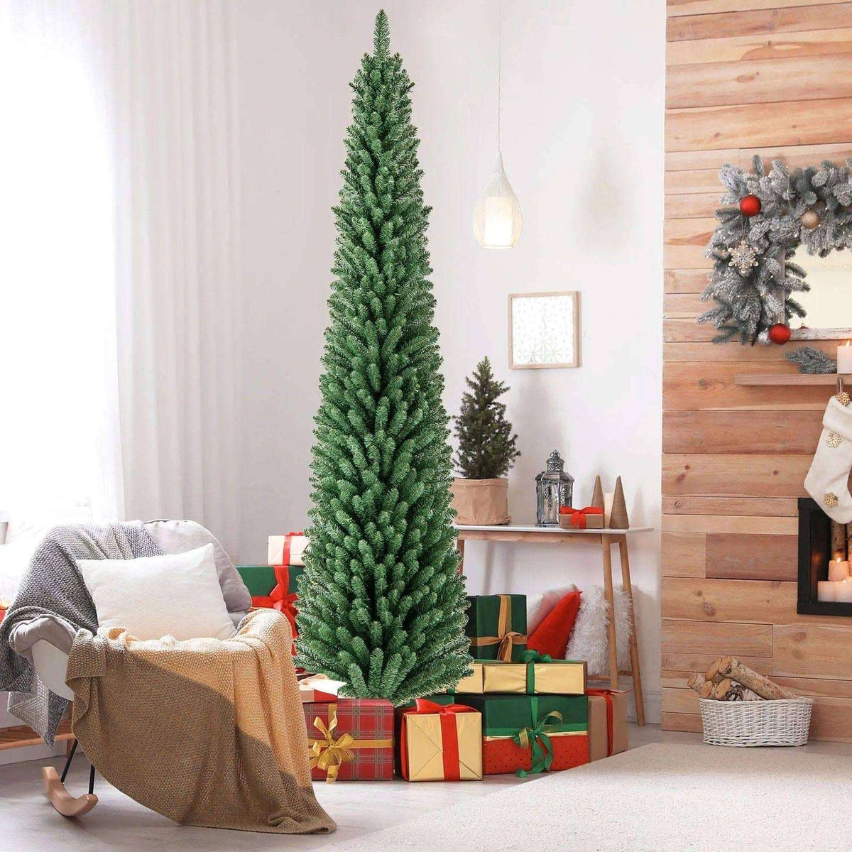 Pencil Christmas Tree with Memory Wire Branch Tips and Warm LED Lights DirectDeals 7FT 5FT 6FT 7FT-5FT-6FT-8FT-