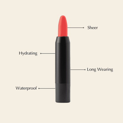 Hydrating lip crayon with callouts for sheer, long wearing, waterproof