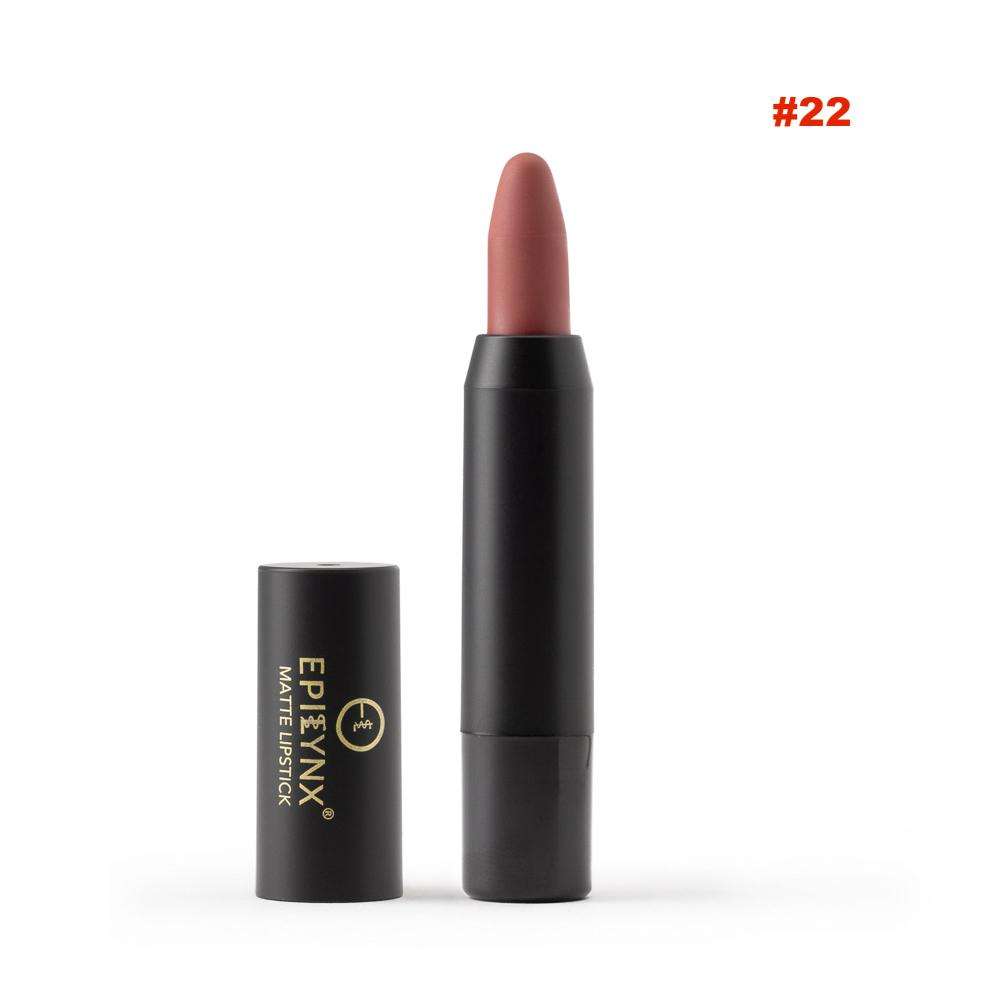 Hydrating lip crayon pencil, mauve-brown shade #22, with black cap and open tip