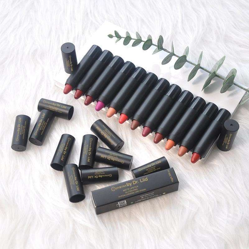 Lip crayon set of multiple shades with black barrels and colored tips